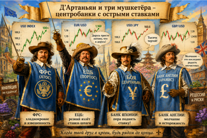 Д’Артаньян  и  три мушкетёра  - центробанки с острыми ставками